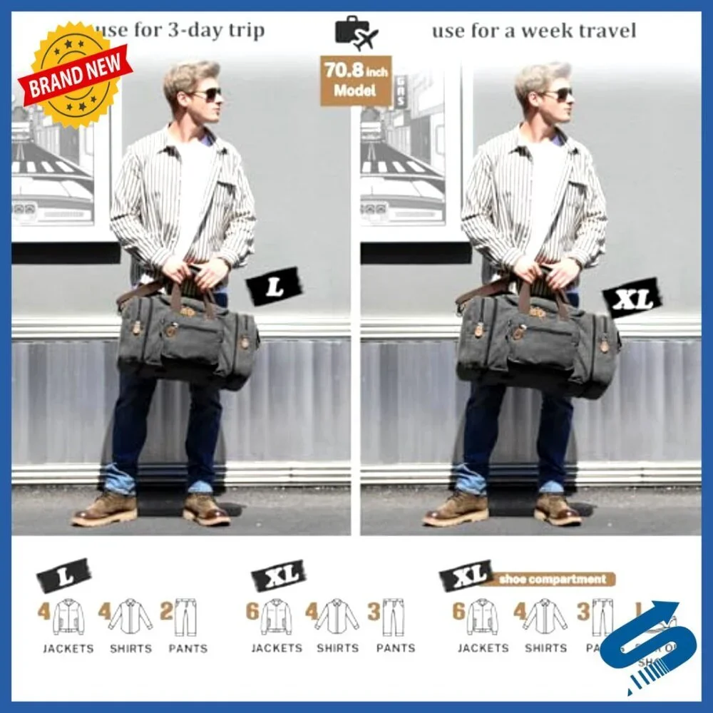 Canvas Travel Duffel Bag Expandable Weekend Overnight Carry On Luggage
